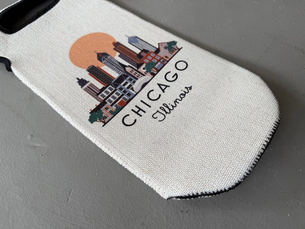 Chicago Illinois Skyline Graphic Wine Carrier Tote Neoprene Lining Liquor Bottle Cooler