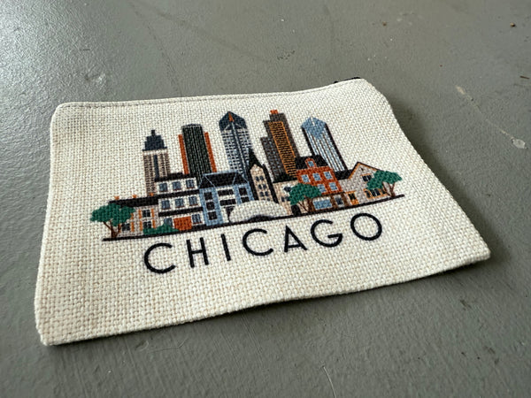 Chicago Illinois Cityscape Graphic Skyline Flat Coin Purse Zipper Gift Credit Card Pouch