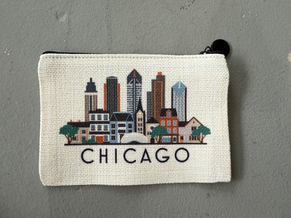 Chicago Illinois Cityscape Graphic Skyline Flat Coin Purse Zipper Gift Credit Card Pouch