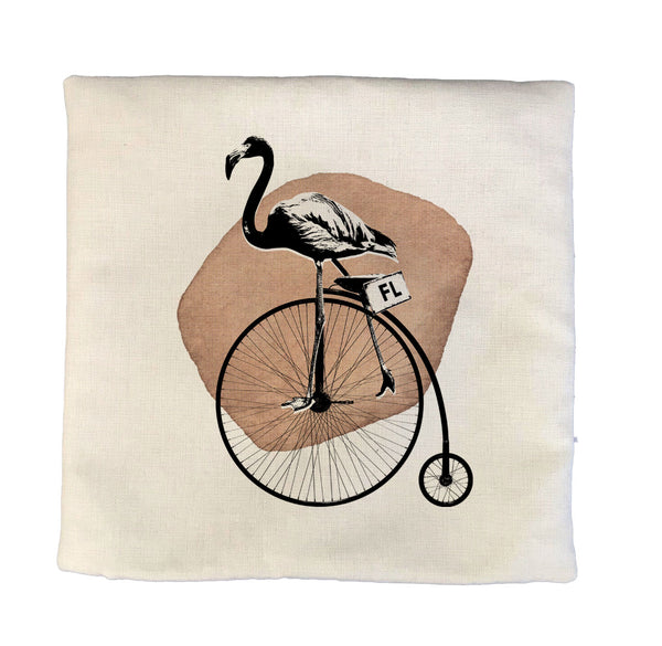 Flamingo Riding Bike Pillow Cover | Decorative Throw Pillow Cushion Sham