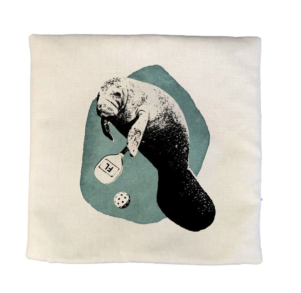 Manatee Playing Pickleball Pillow Cover | Decorative Throw Pillow Cushion Sham
