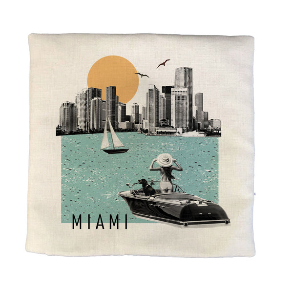 Miami Florida Photo Collage Pillow Cover Throw Pillow Cushion Sham