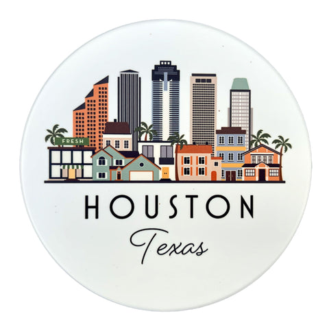 Houston Texas Cityscape Skyline Graphic Flat Ceramic Coaster with Cork Backing