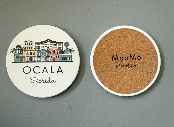 Ocala Florida Illustrated Absorbent Stone Ceramic Coaster with Cork Backing