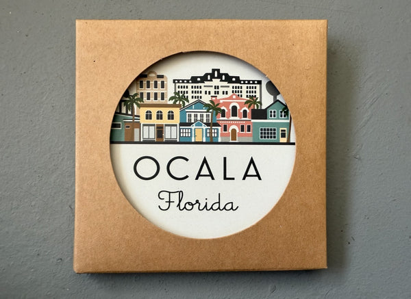 Ocala Florida Illustrated Absorbent Stone Ceramic Coaster with Cork Backing