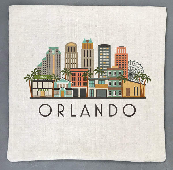 Orlando Skyline Graphic Pillow Cover | Florida Decorative Throw Pillow Cushion Sham
