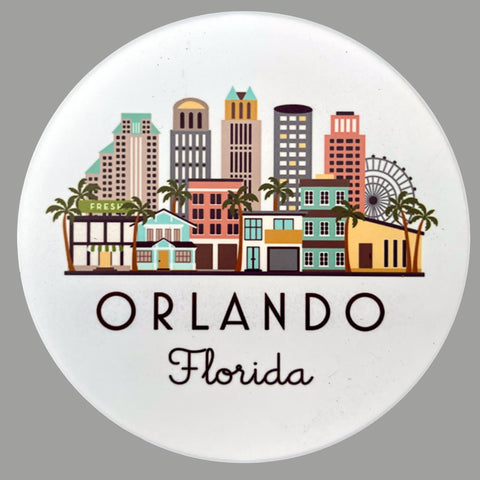 Orlando Florida Cityscape Skyline Graphic Flat Ceramic Coaster with Cork Backing