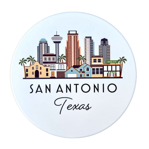 San Antonio Texas Cityscape Skyline Graphic Flat Ceramic Coaster with Cork Backing