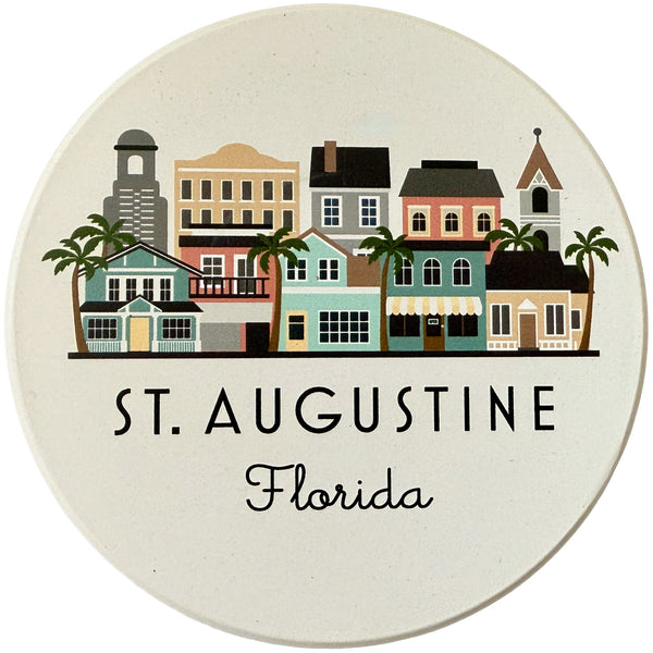 St. Augustine Florida Skyline Absorbent Stone Ceramic Coaster with Cork Backing