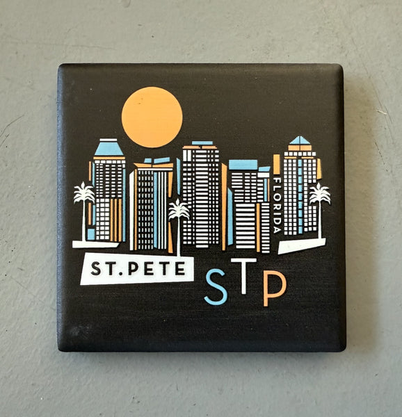 St. Petersburg Florida Black Geometric Skyline Ceramic Fridge Magnet