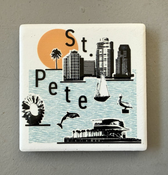 St. Petersburg Florida Collage Skyline Ceramic Fridge Magnet