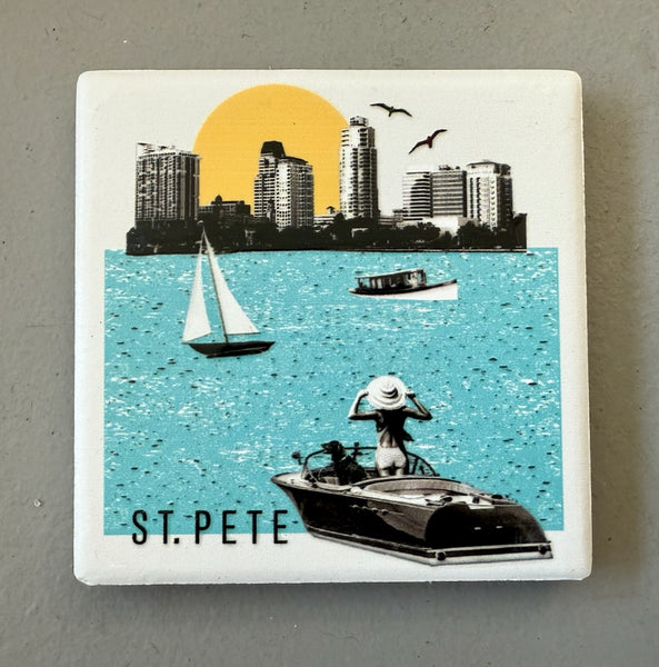 St. Petersburg Florida Photo Collage Skyline Ceramic Fridge Magnet