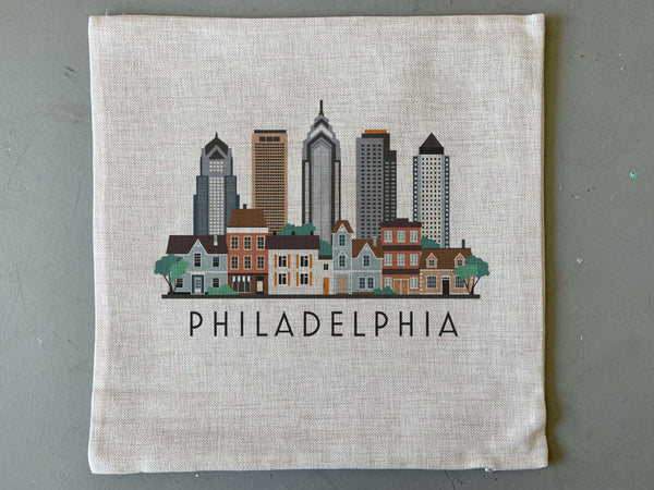 Philadelphia Pennsylvania Skyline Graphic Pillow Cover | Philly Decorative Throw Pillow Cushion Sham