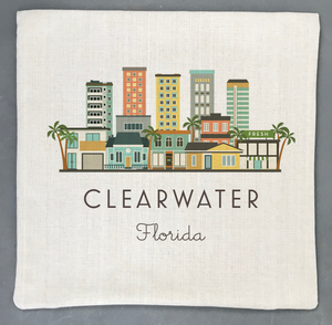 Clearwater Florida Skyline Pillow Cover | Tampa Bay Decorative Throw Pillow Cushion Sham