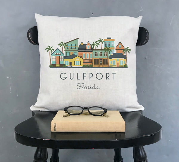 Gulfport Florida Pillow Cover | Graphic Skyline Decorative Throw Pillow Cushion Sham