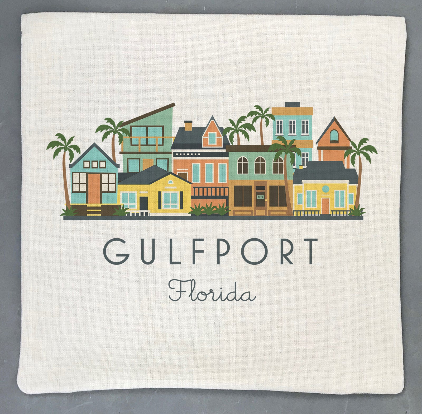 Gulfport Florida Pillow Cover | Graphic Skyline Decorative Throw Pillow Cushion Sham