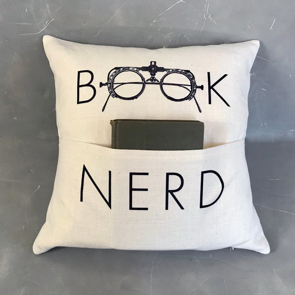 Book Nerd Pocket Pillow Cover | Book Lover Gift | Library Book Nook Decor