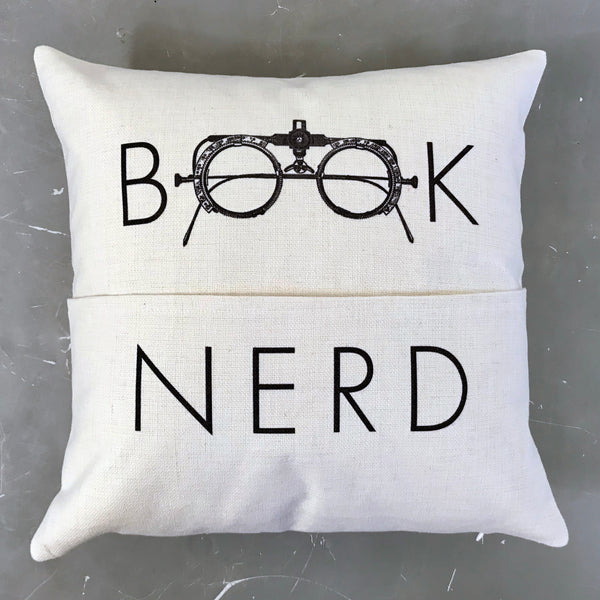 Book Nerd Pocket Pillow Cover | Book Lover Gift | Library Book Nook Decor