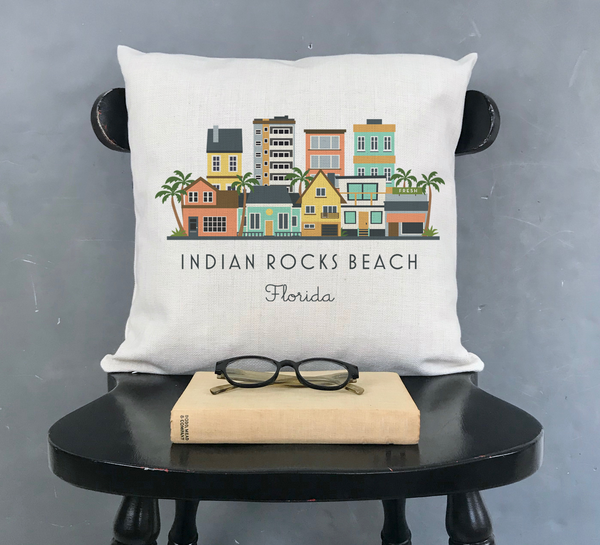 Indian Rocks Beach Florida Pillow Cover | Skyline Cityscape Decorative Throw Pillow Cushion Sham