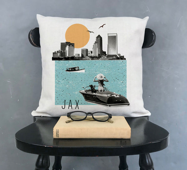 Jacksonville City Scene Pillow Cover | Florida Jax Skyline Decorative Throw Pillow Cushion Sham