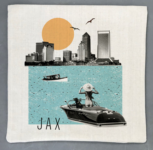 Jacksonville City Scene Pillow Cover | Florida Jax Skyline Decorative Throw Pillow Cushion Sham