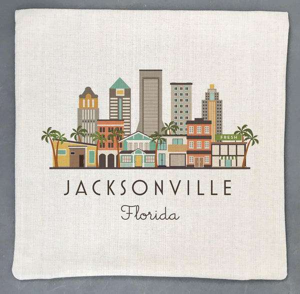 Jacksonville City Pillow Cover | Florida Jax Skyline Decorative Throw Pillow Cushion Sham