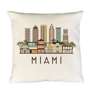 Miami Florida Skyline Graphic Pillow Cover | Decorative Throw Pillow Cushion Sham