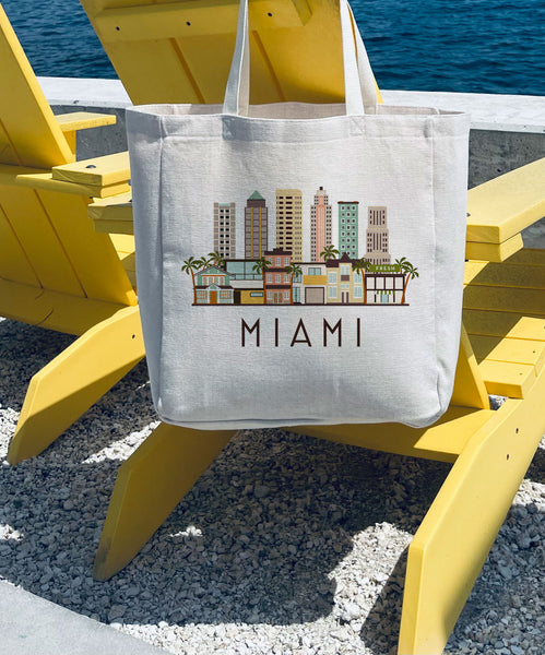 Miami Florida City Skyline Tote Bag | Large Shopping Tote Beach Bag