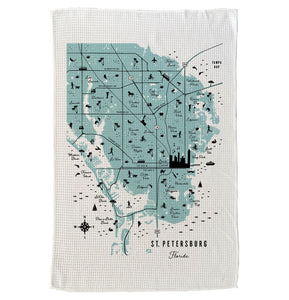 St. Petersburg Florida Map Microfiber Kitchen Towel Graphic Print With Neighborhoods and Icons