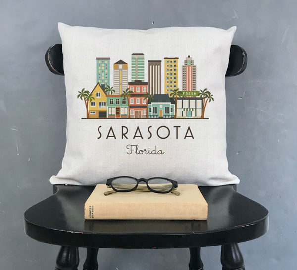 Sarasota Florida Pillow Cover | Skyline Cityscape Decorative Throw Pillow Cushion Sham