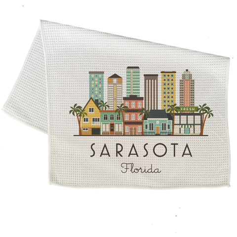 Sarasota Florida Microfiber Kitchen Towel Skyline Graphic Colorful Print