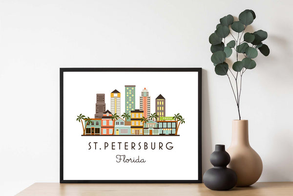 St. Petersburg Florida Skyline Graphic Print |  Giclee Wall Art Print St. Pete The Burg