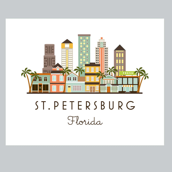 St. Petersburg Florida Skyline Graphic Print |  Giclee Wall Art Print St. Pete The Burg
