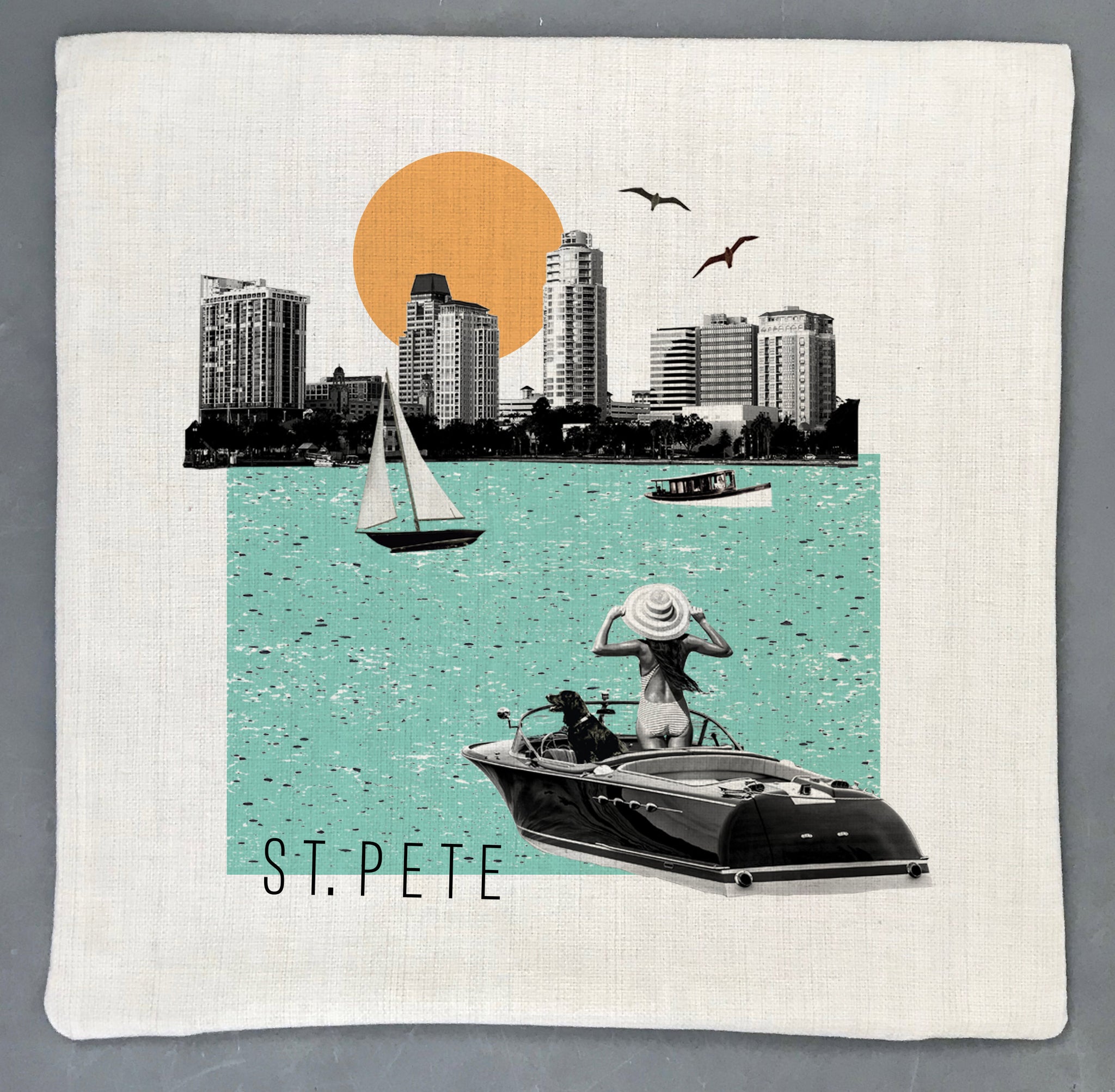 St. Pete City Scene Pillow Cover |  St. Petersburg Florida Tampa Bay Collage Photo Skyline Decorative Throw Pillow Cushion Sham