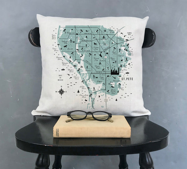 St. Pete Florida Pin-Your-Home Map Pillow Cover | St. Petersburg Icon Decorative Throw Pillow Cushion Sham