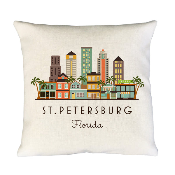 St. Petersburg Florida Skyline Graphic Pillow Cover | St. Pete Decorative Throw Pillow Cushion Sham