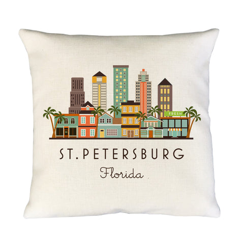 St. Petersburg Florida Skyline Graphic Pillow Cover | St. Pete Decorative Throw Pillow Cushion Sham