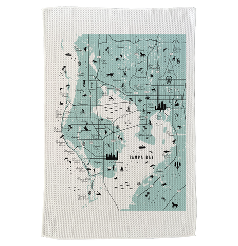 Tampa Bay Florida Map Microfiber Kitchen Towel Graphic Print With Neighborhood and Icons