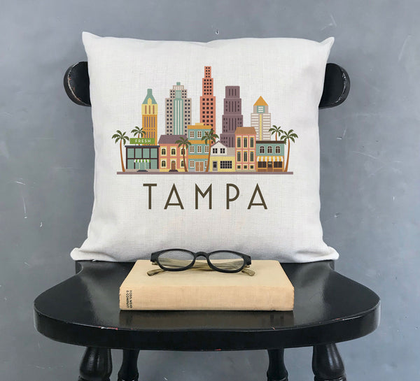 Tampa Florida Skyline Pillow Cover | Graphic Decorative Throw Pillow Cushion Sham