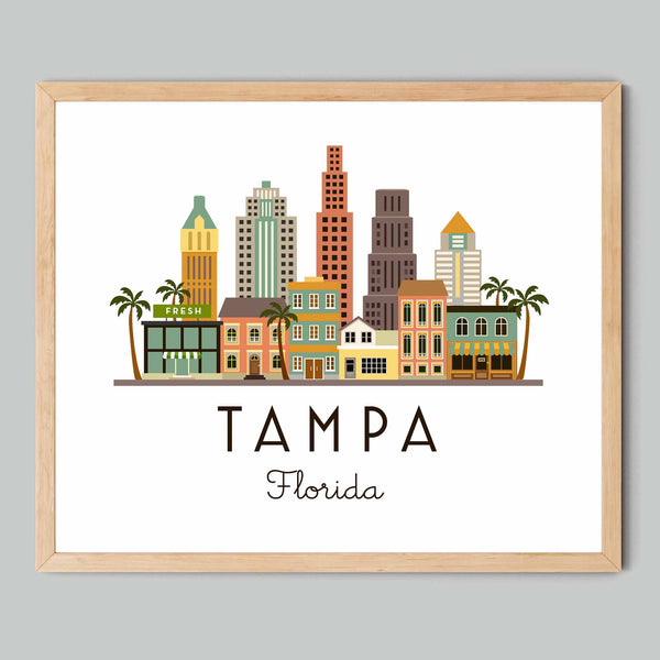 Tampa Florida Skyline Graphic Print | Giclee Wall Art Print