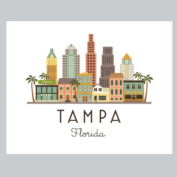 Tampa Florida Skyline Graphic Print | Giclee Wall Art Print