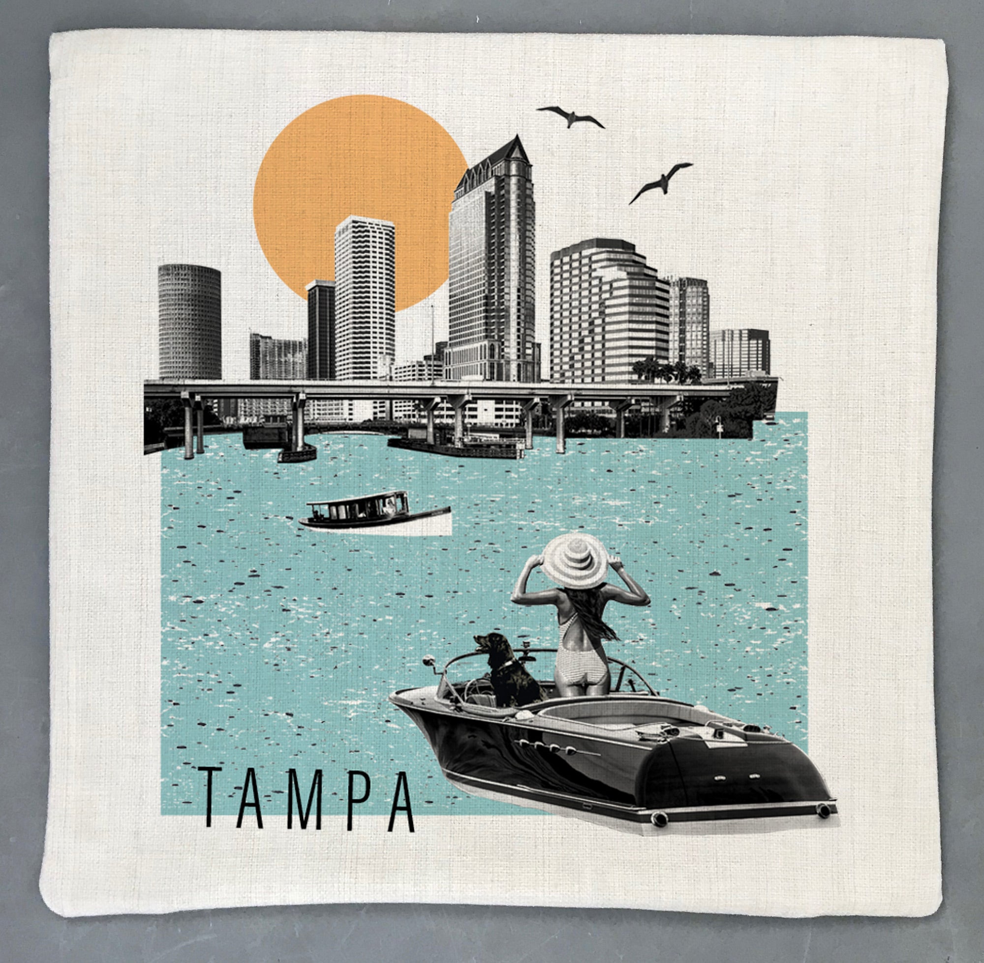 Tampa City Scene Pillow Cover | Florida Tampa Collage Photo Skyline Decorative Throw Pillow Cushion Sham