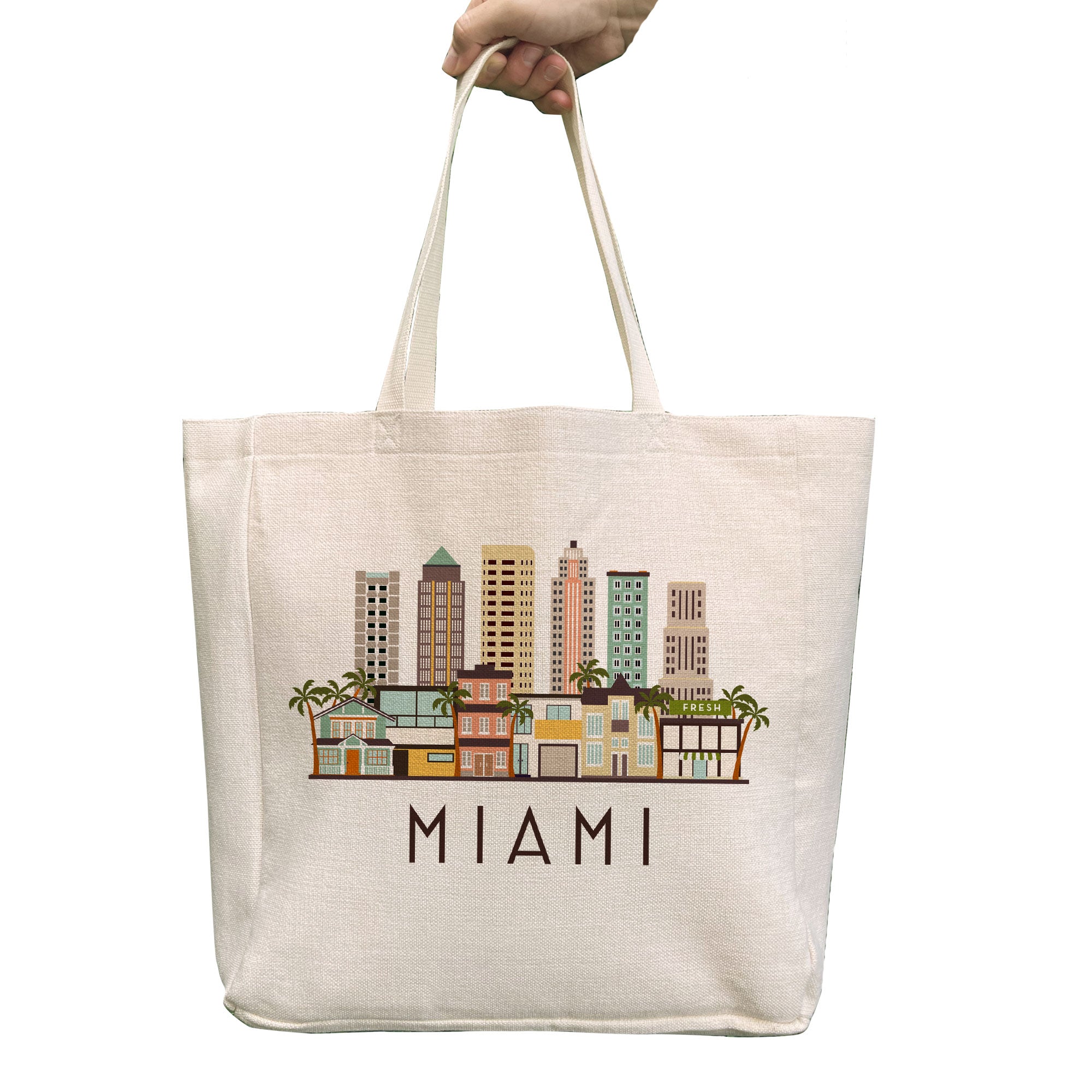 Miami Florida City Skyline Tote Bag | Large Shopping Tote Beach Bag