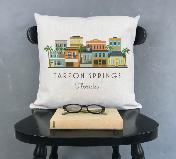 Tarpon Springs Florida Town Pillow Cover | Tampa Bay Icon Decorative Throw Pillow Cushion Sham