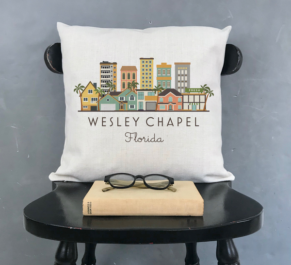 Wesley Chapel Florida Skyline Pillow Cover | Icon Decorative Throw Pillow Cushion Sham