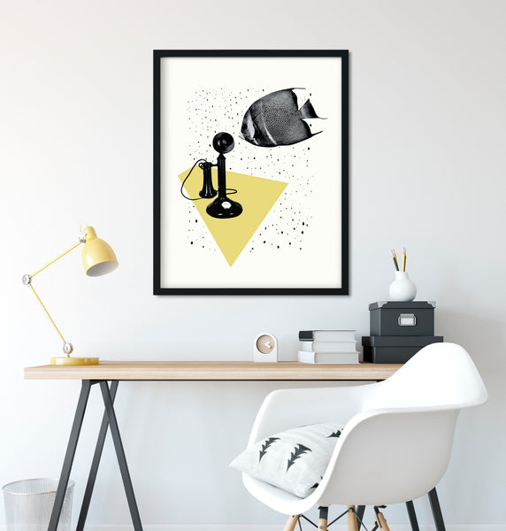 Call Me  | Fish Telephone Vintage Collage Giclee Wall Art Print
