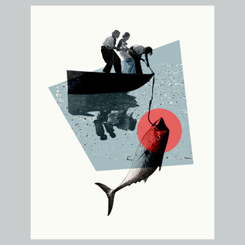 Fishing Vintage Collage Giclee Wall Art Print