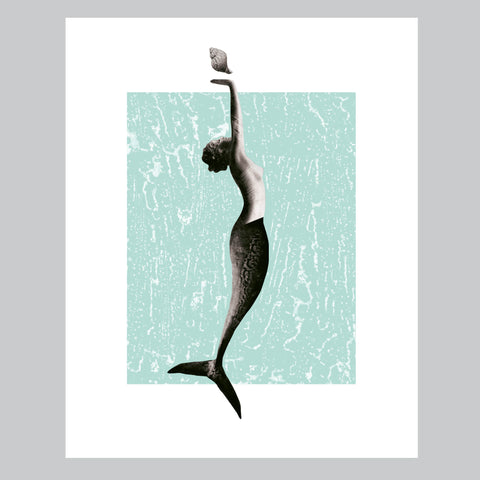 Mermaid Art Print | Vintage Collage Giclee Print | Premium Paper Print | Mid Century Ocean Beach Eclectic Whimsical Wall Art Home Decor