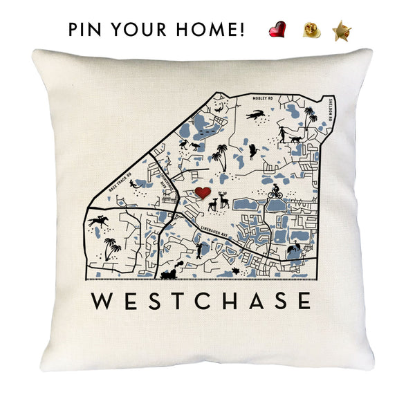 Westchase Map Pillow Cover | Pin-Your-Home | Polyester Linen Pillow
